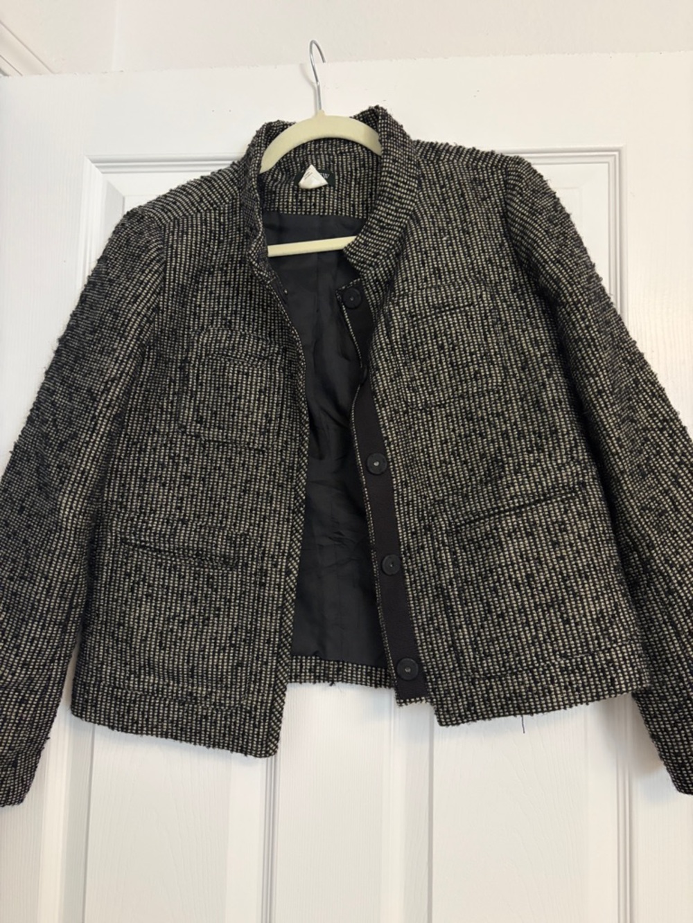 J. Crew Black & White Tweed Collarless Blazer